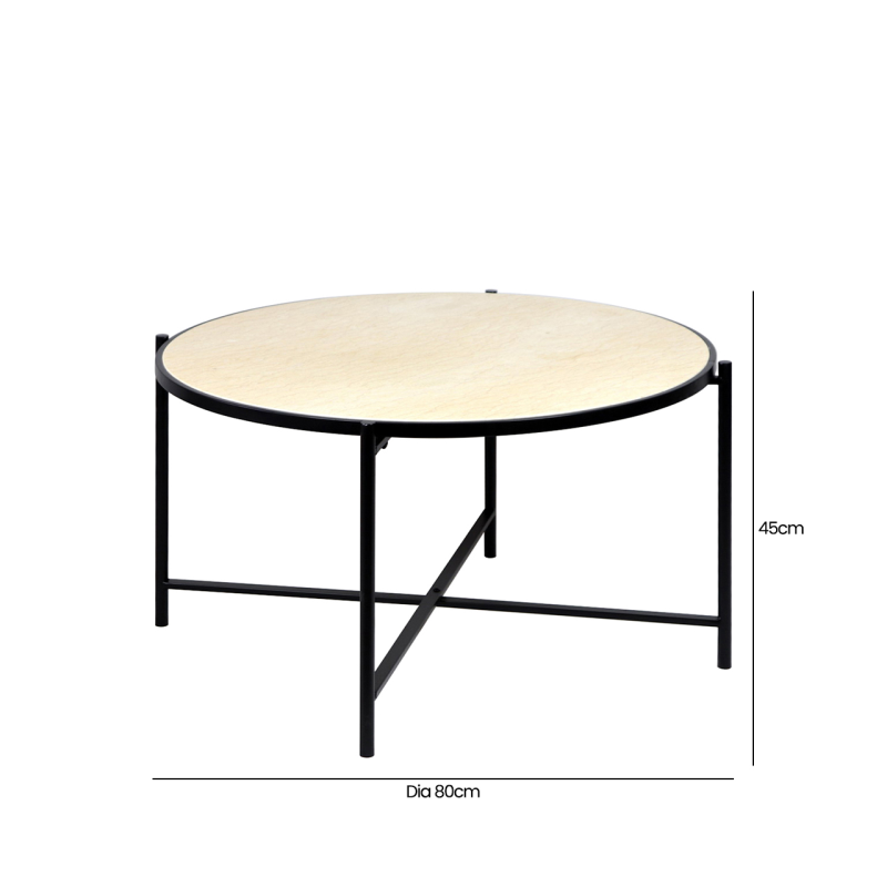 Black Metal Coffee Table with Travertine Marble Top