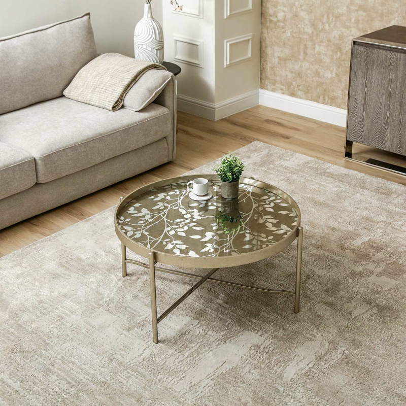 Champagne Coffee Table with Leaves Design KD Legs