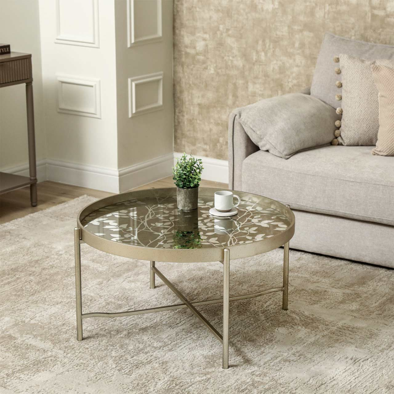 Champagne Coffee Table with Leaves Design KD Legs