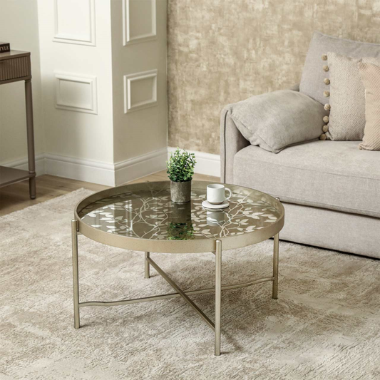 Champagne Coffee Table with Leaves Design KD Legs