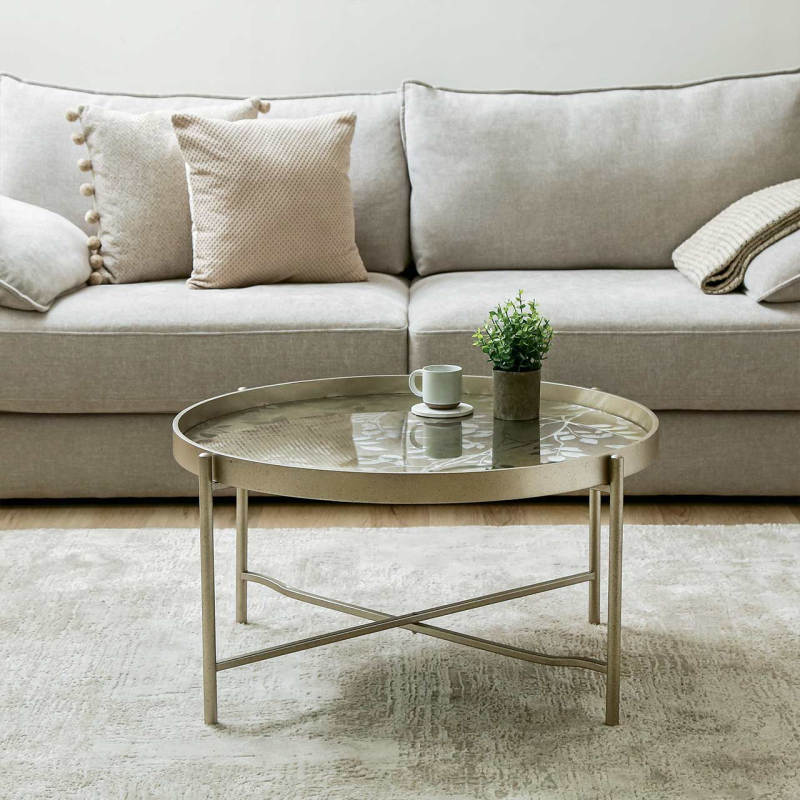 Champagne Coffee Table with Leaves Design KD Legs