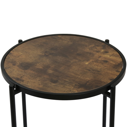 Black Metal End Table with Brown Wooden Top