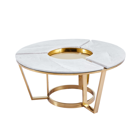 100cm Round Gold Metal with White Faux Marble Top Coffee Table