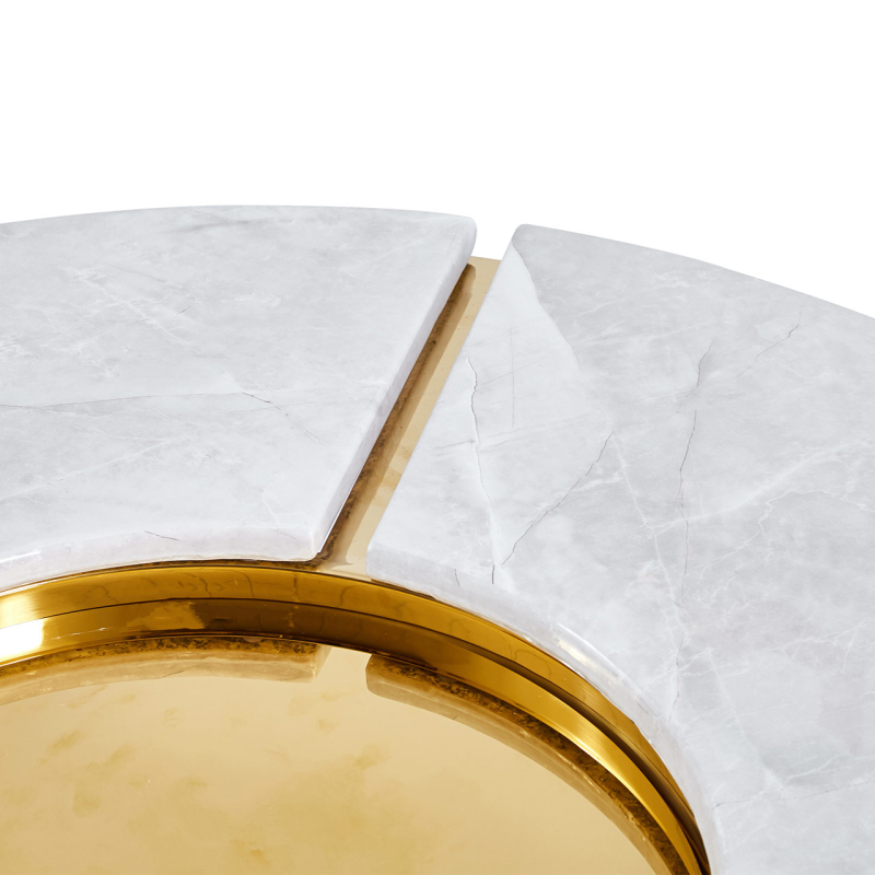 100cm Round Gold Metal with White Faux Marble Top Coffee Table