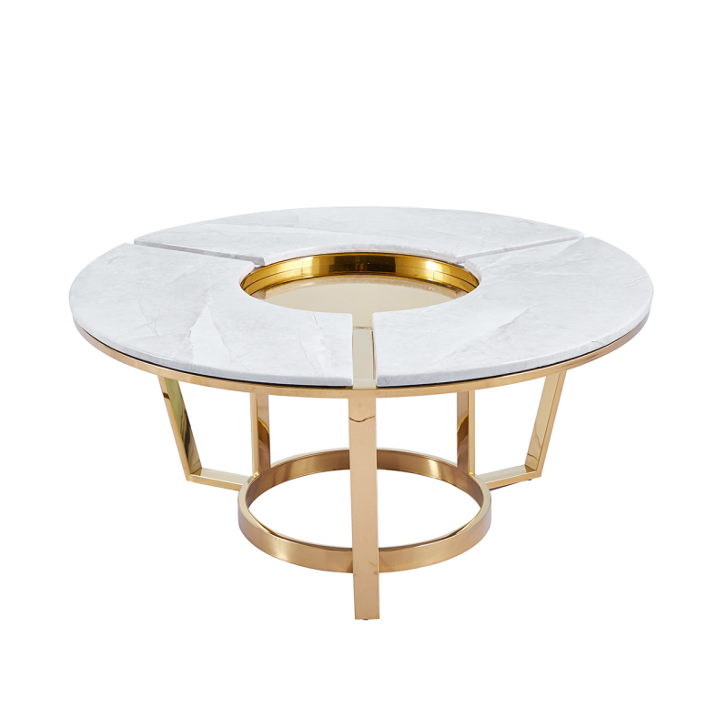100cm Round Gold Metal with White Faux Marble Top Coffee Table