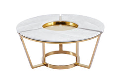 100cm Round Gold Metal with White Faux Marble Top Coffee Table
