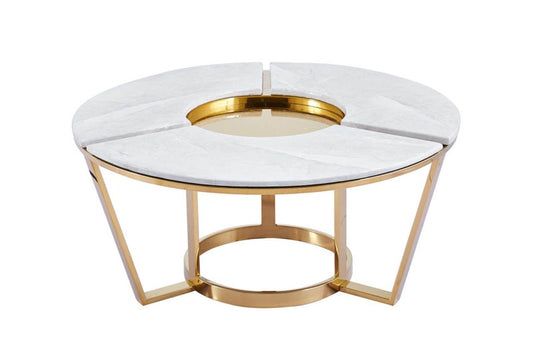 100cm Round Gold Metal with White Faux Marble Top Coffee Table