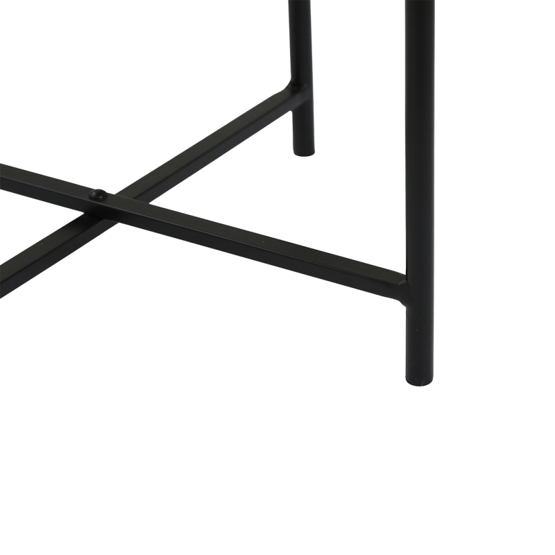 Black Metal End Table with Travertine Marble Top