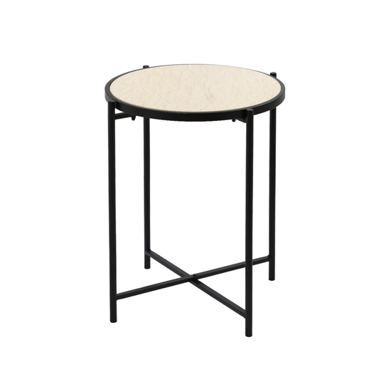 Black Metal End Table with Travertine Marble Top