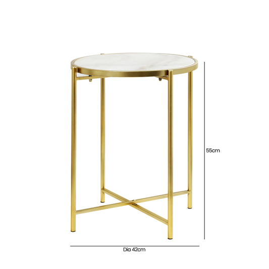 Gold Metal End Table with White Marble Top