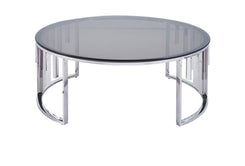 Owen Round Chrome Metal with Smoke Glass Top Coffee Table