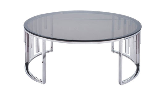 Owen Round Chrome Metal with Smoke Glass Top Coffee Table