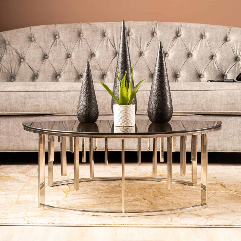 Owen Round Chrome Metal with Smoke Glass Top Coffee Table