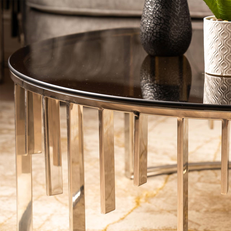 Owen Round Chrome Metal with Smoke Glass Top Coffee Table