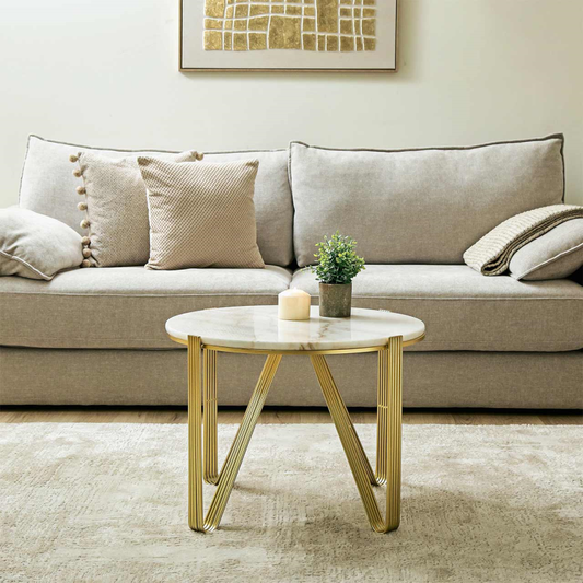 Yohan White Marble with Gold Metal Legs Coffee Table