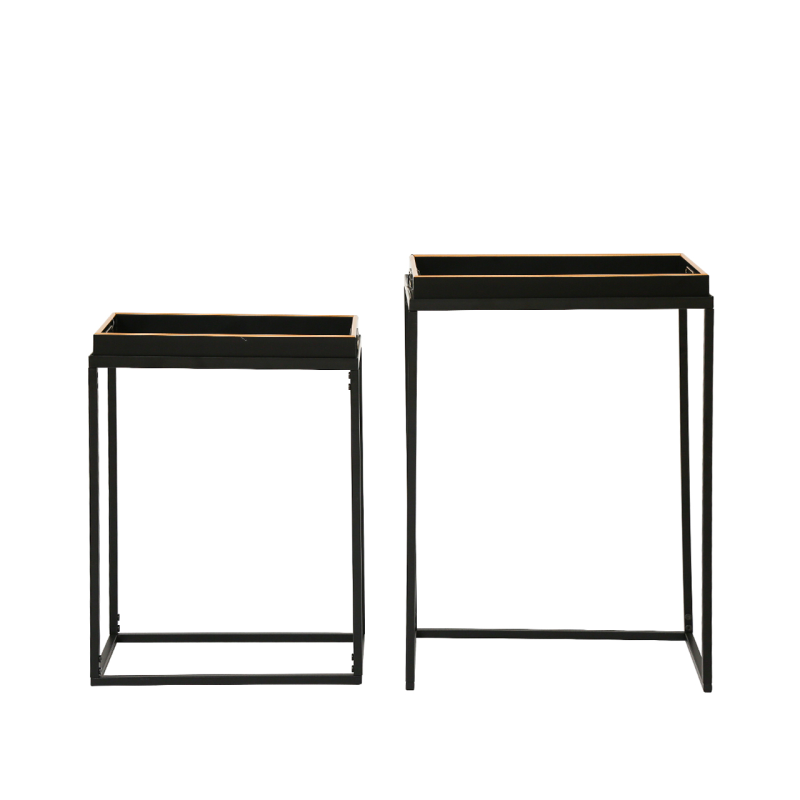 Set of 2 Antique Gold Leaves Nesting Table