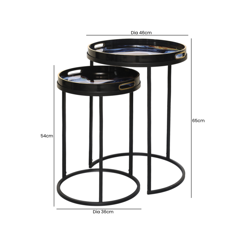 Set of 2 Olin Nesting Tables Black Blue and Yellow