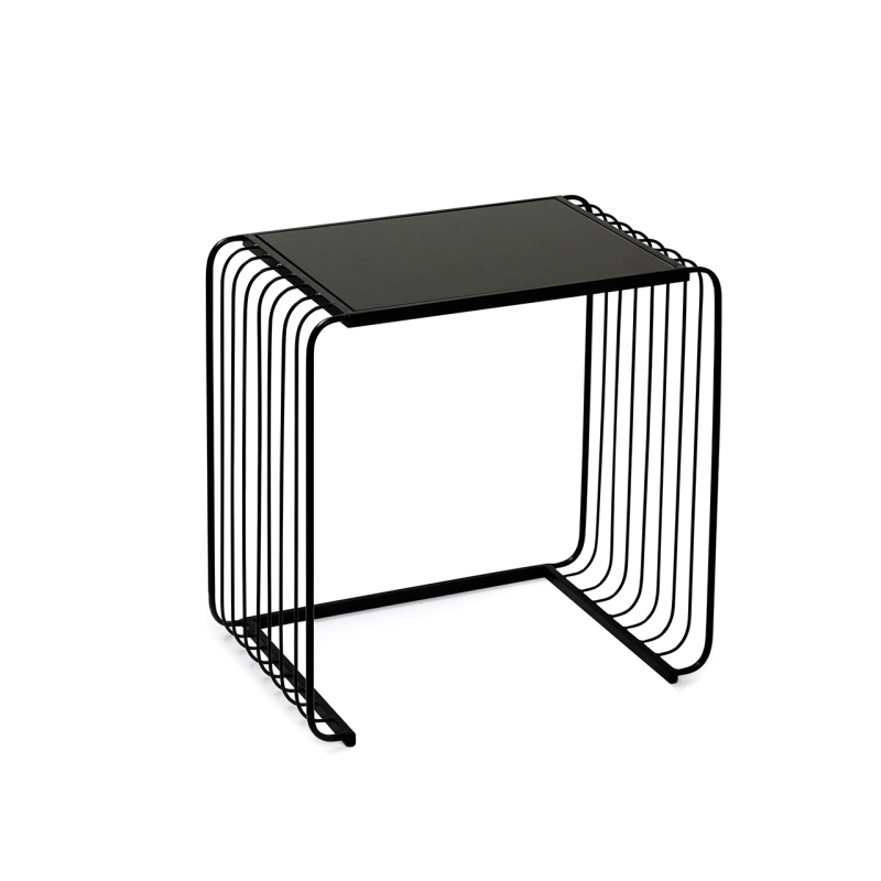 Set of 2 Black Metal with Black Glass Top Nesting Table