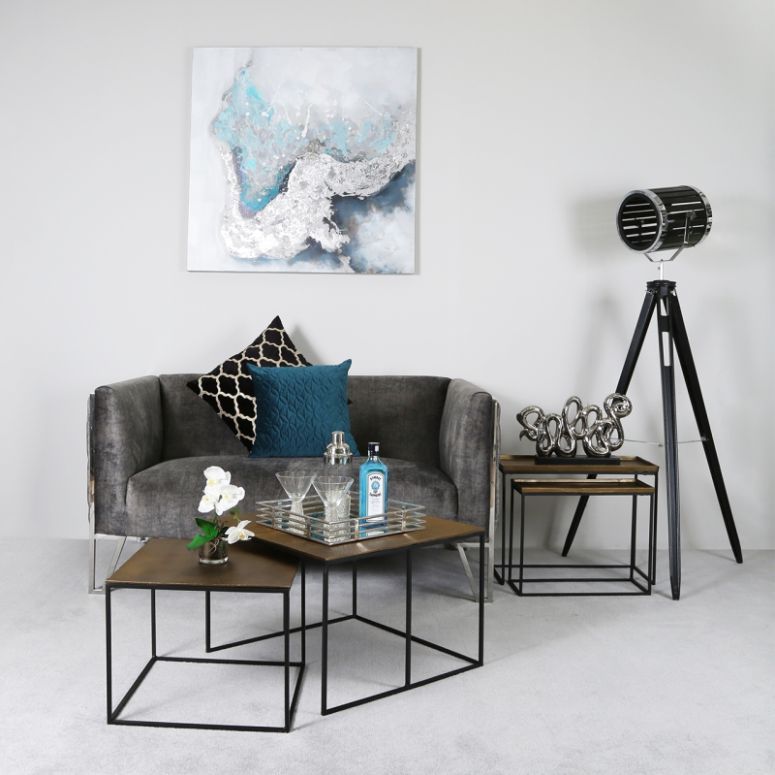 Mahi Set of 2 Black and Gold Nesting Tables