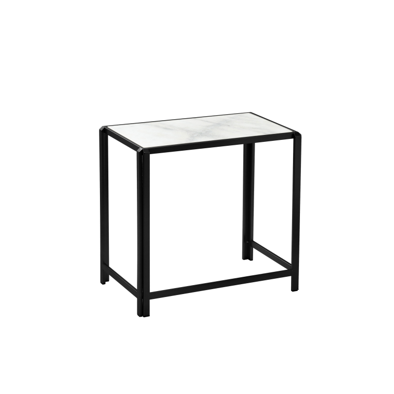 Set of 2 Black Metal Nesting Table with White Marble Top