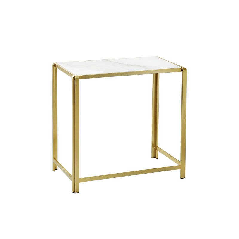 Set of 2 Gold Metal Nesting Table with White Marble Top