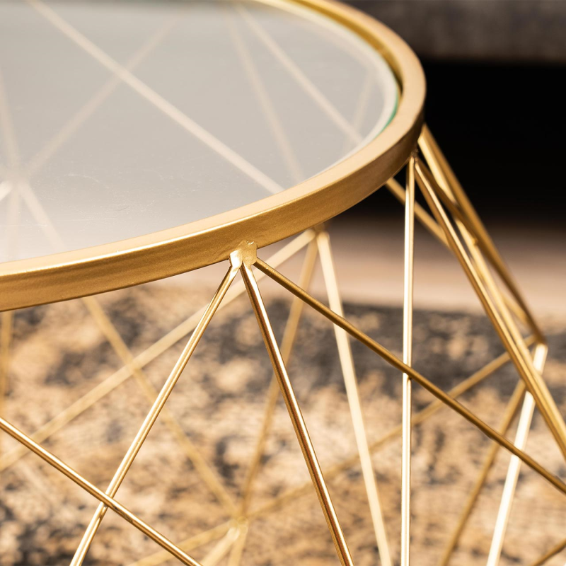 Set of 2 Gold Metal Mesh Coffee Table with Glass Top