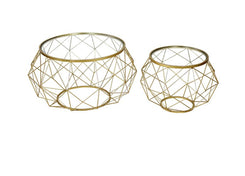 Set of 2 Gold Metal Mesh Coffee Table with Glass Top