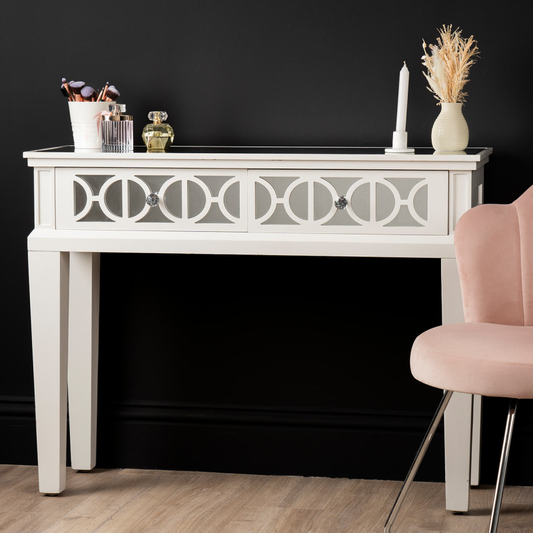 Torino white wood 2-drawer console table
