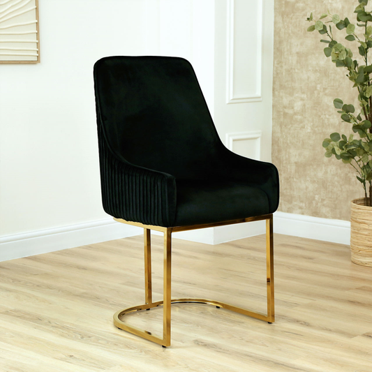 Eri Black Velvet Dining Chair with Gold Legs