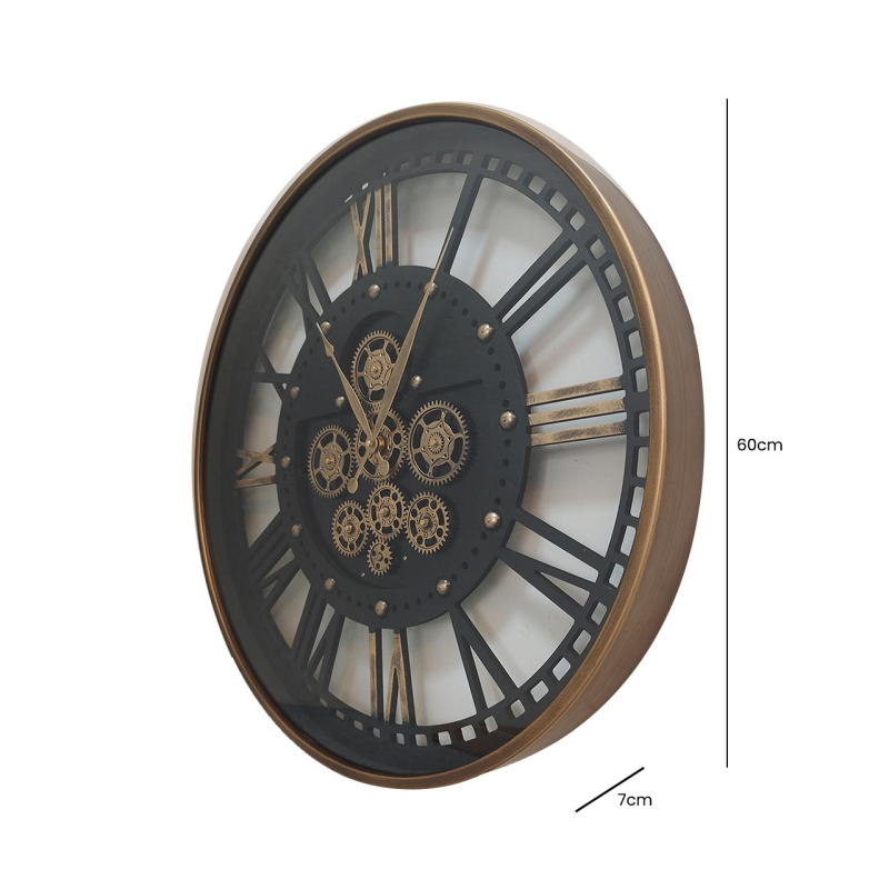 60cm Gold and Black Gears Wall Clock