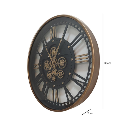 60cm Gold and Black Gears Wall Clock