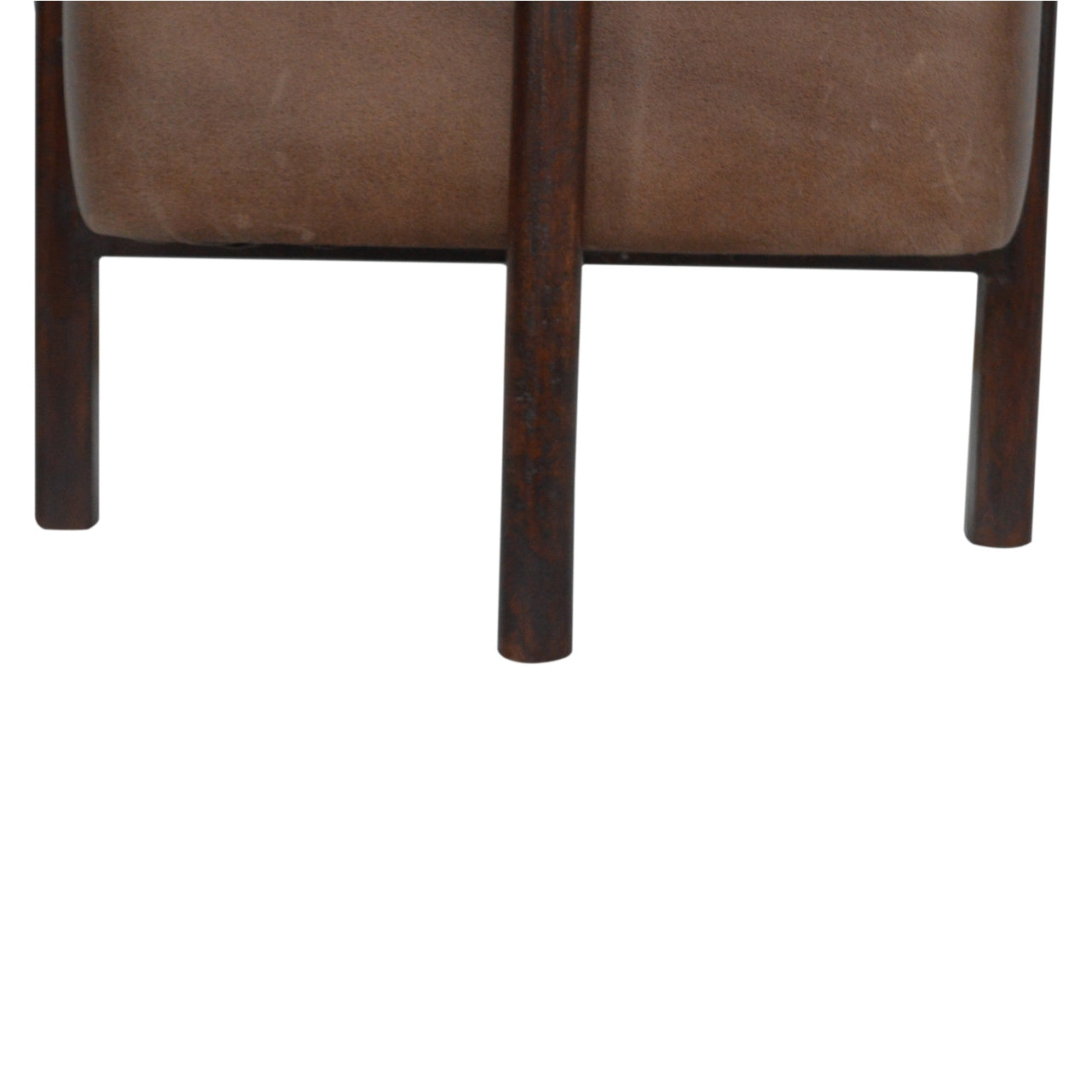 Cubic Footstool with Solid Wood Legs in Brown Leather