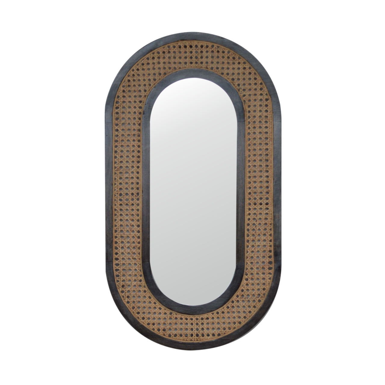 Rattan Mirror in Carbon Black
