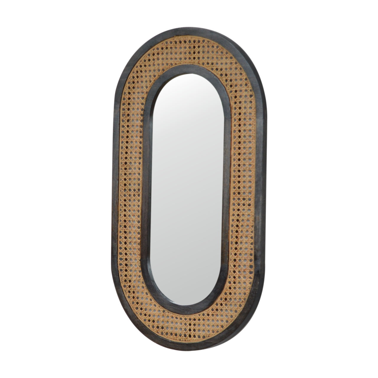 Rattan Mirror in Carbon Black