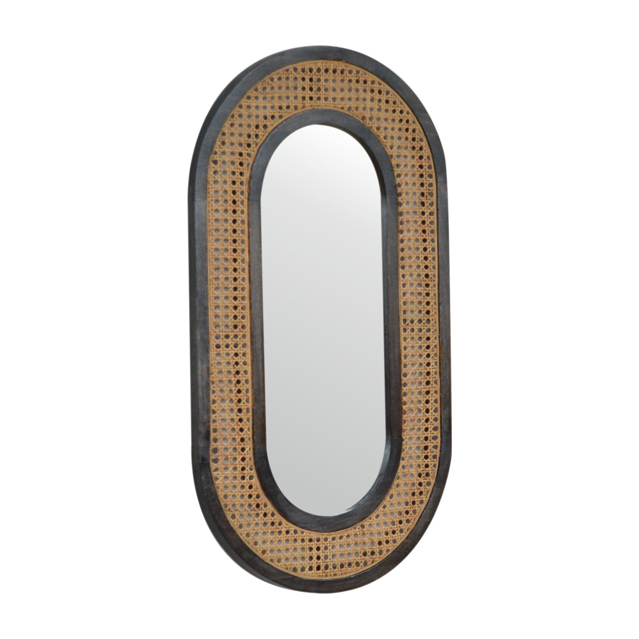 Rattan Mirror in Carbon Black