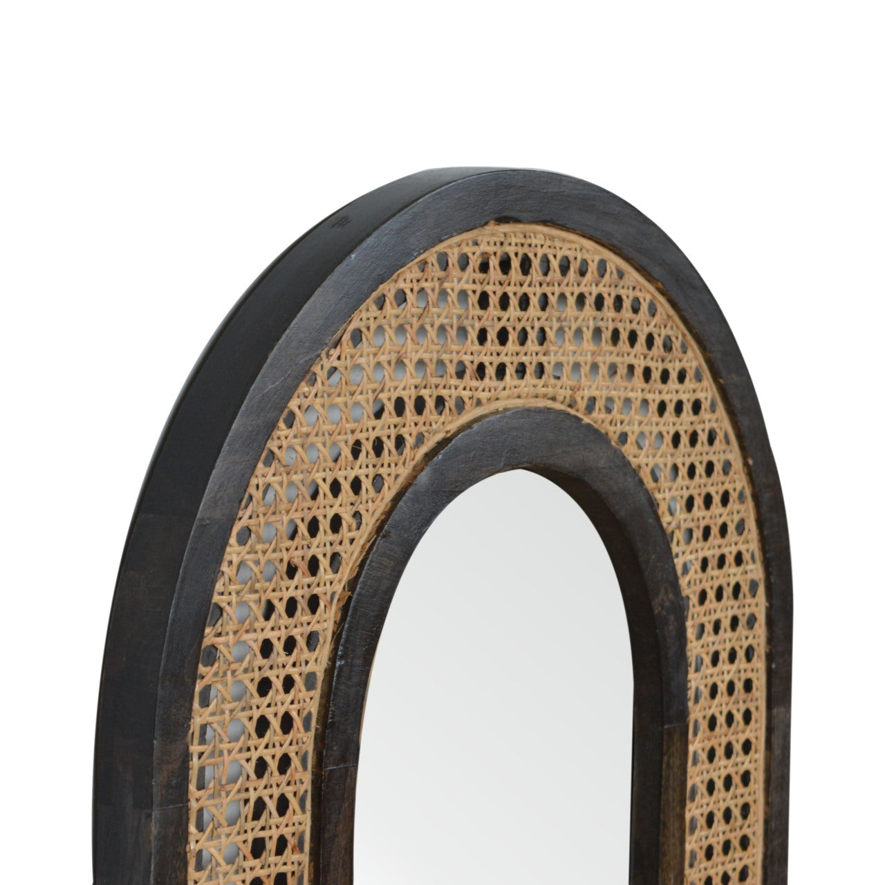 Rattan Mirror in Carbon Black