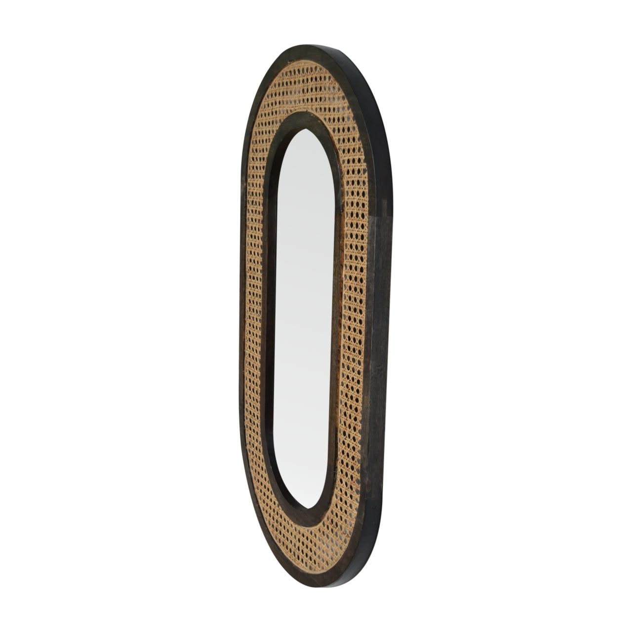 Rattan Mirror in Carbon Black