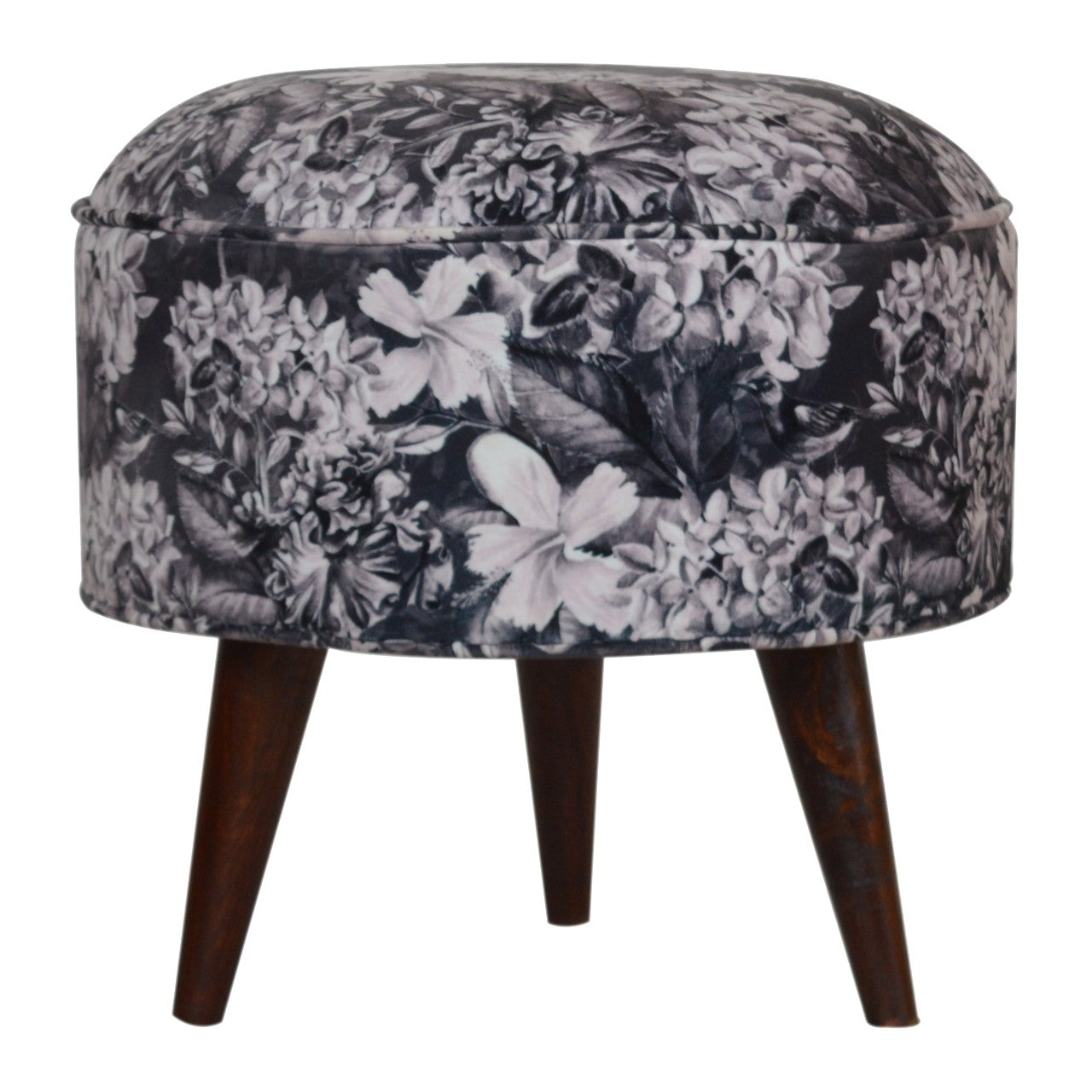 Round Footstool with Floral Print