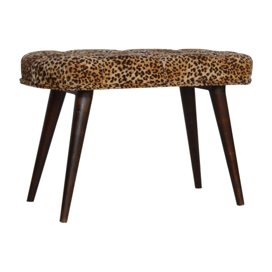 Leopard Print Cotton Velvet Deep Button Bench