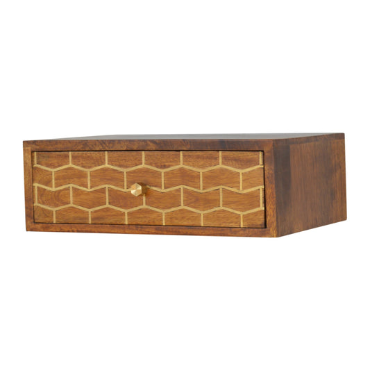 Gold Art Pattern Chestnut Wall Mounted Bedside