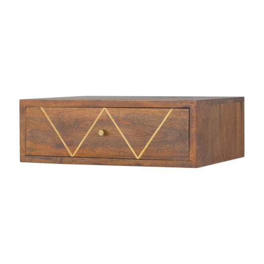Chestnut Wall Mounted Bedside with Brass Inlay