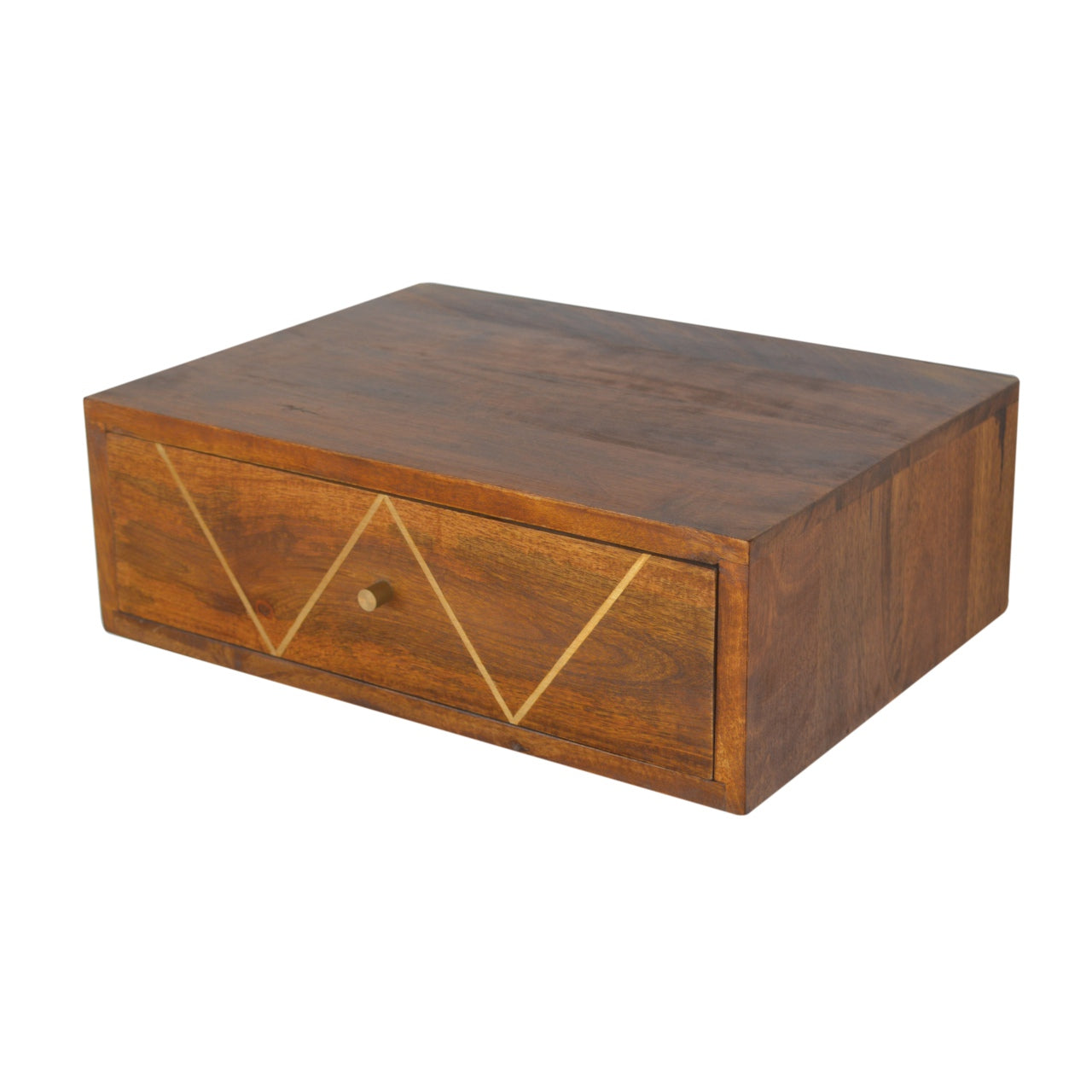Chestnut Wall Mounted Bedside with Brass Inlay