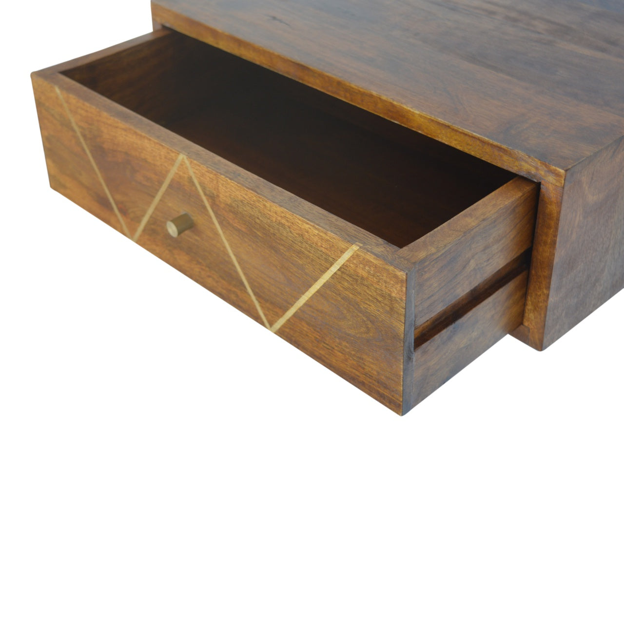 Chestnut Wall Mounted Bedside with Brass Inlay