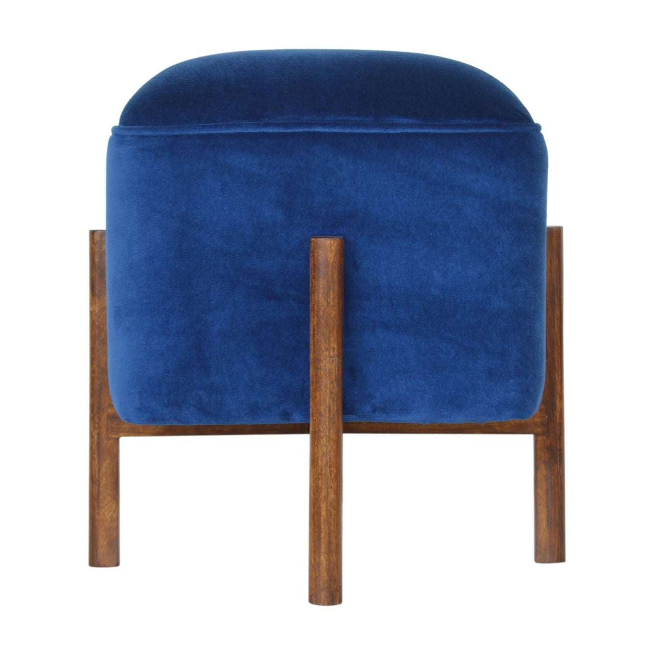 Cubic Footstool with Solid Wood Legs in Royal Blue Velvet