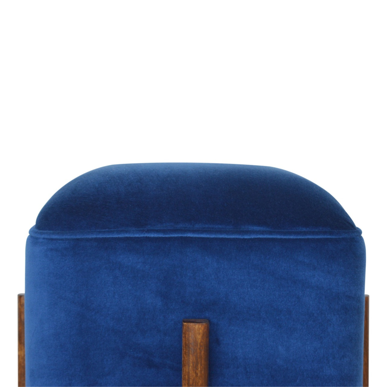 Cubic Footstool with Solid Wood Legs in Royal Blue Velvet