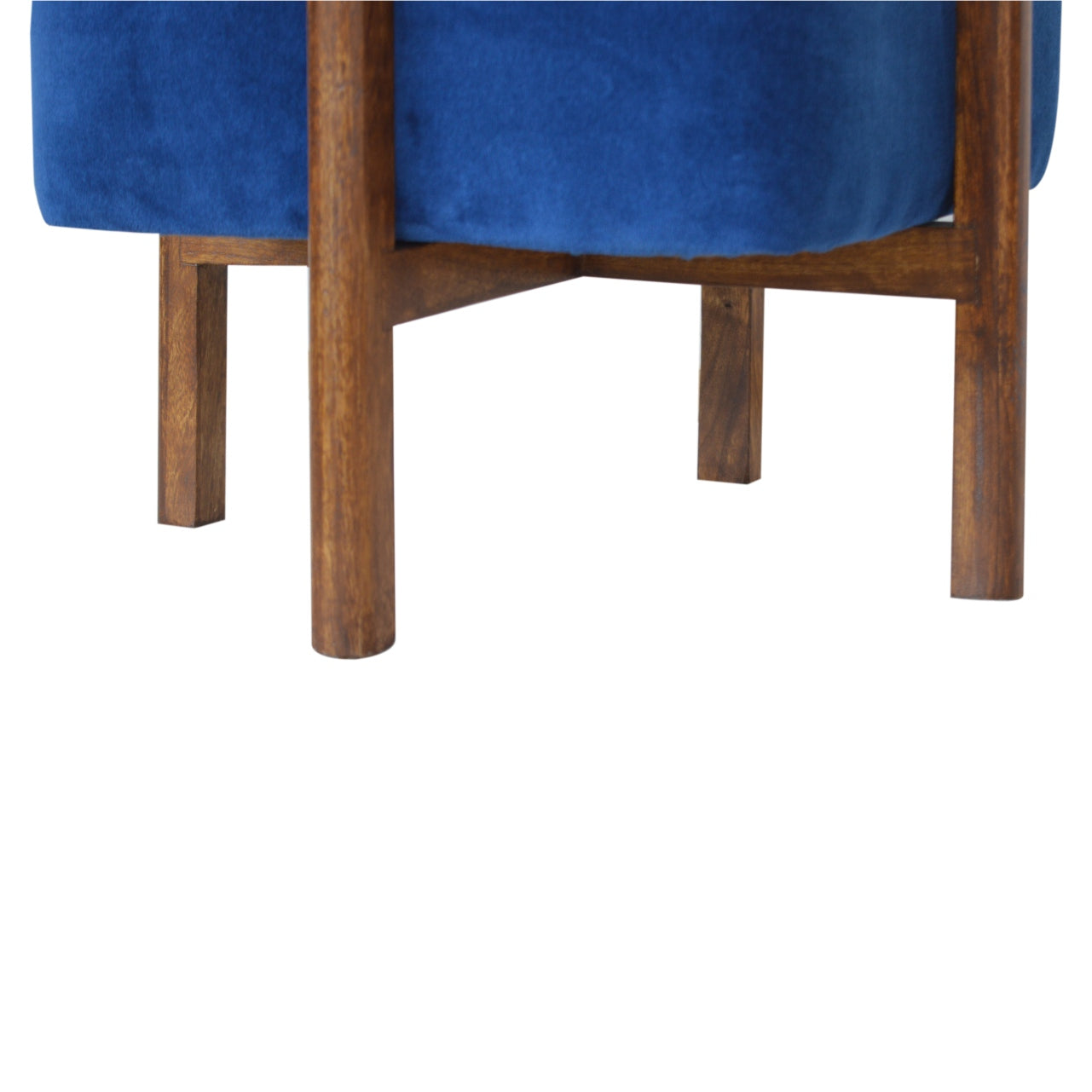 Cubic Footstool with Solid Wood Legs in Royal Blue Velvet