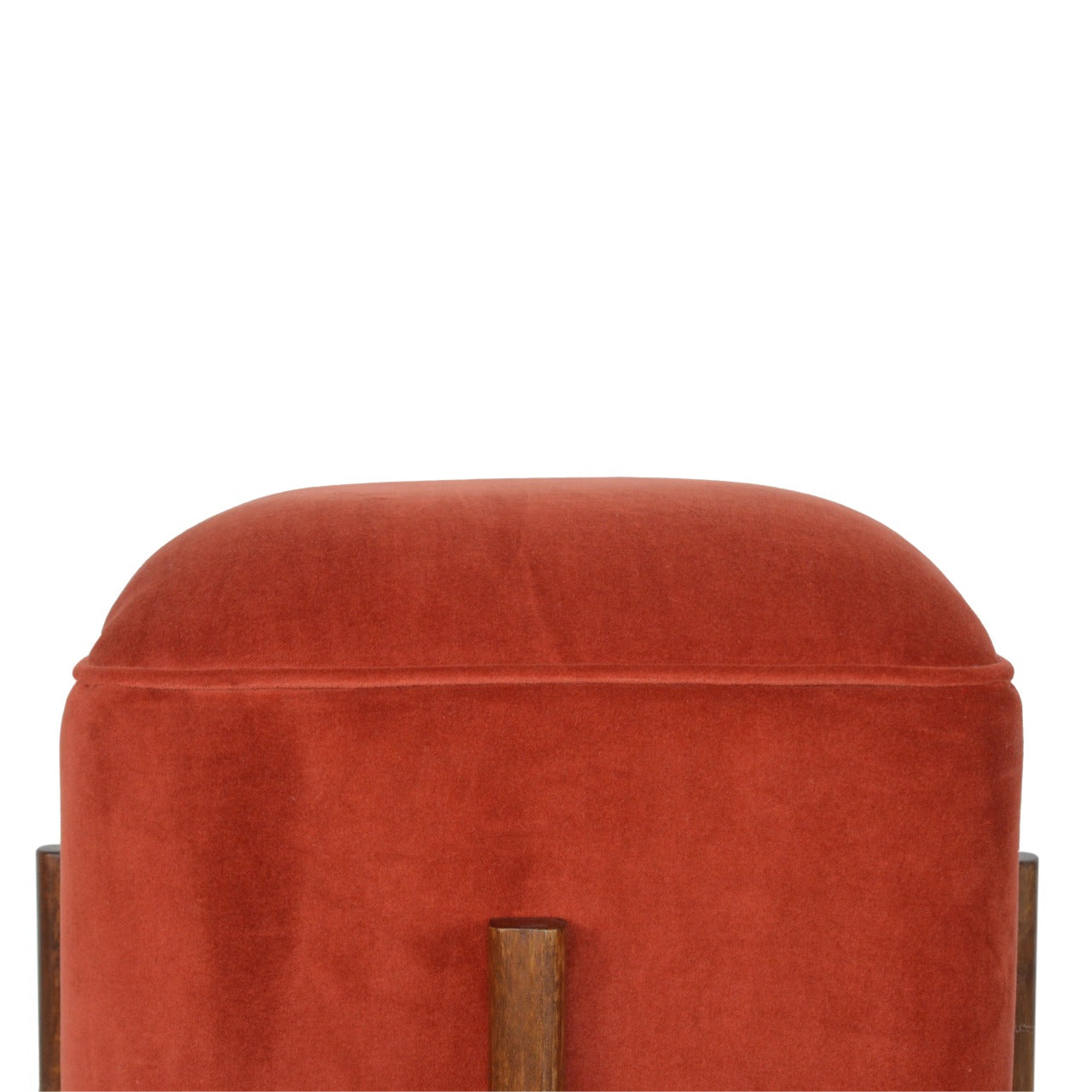 Cubic Velvet Footstool with Solid Wood Legs in Brick Red