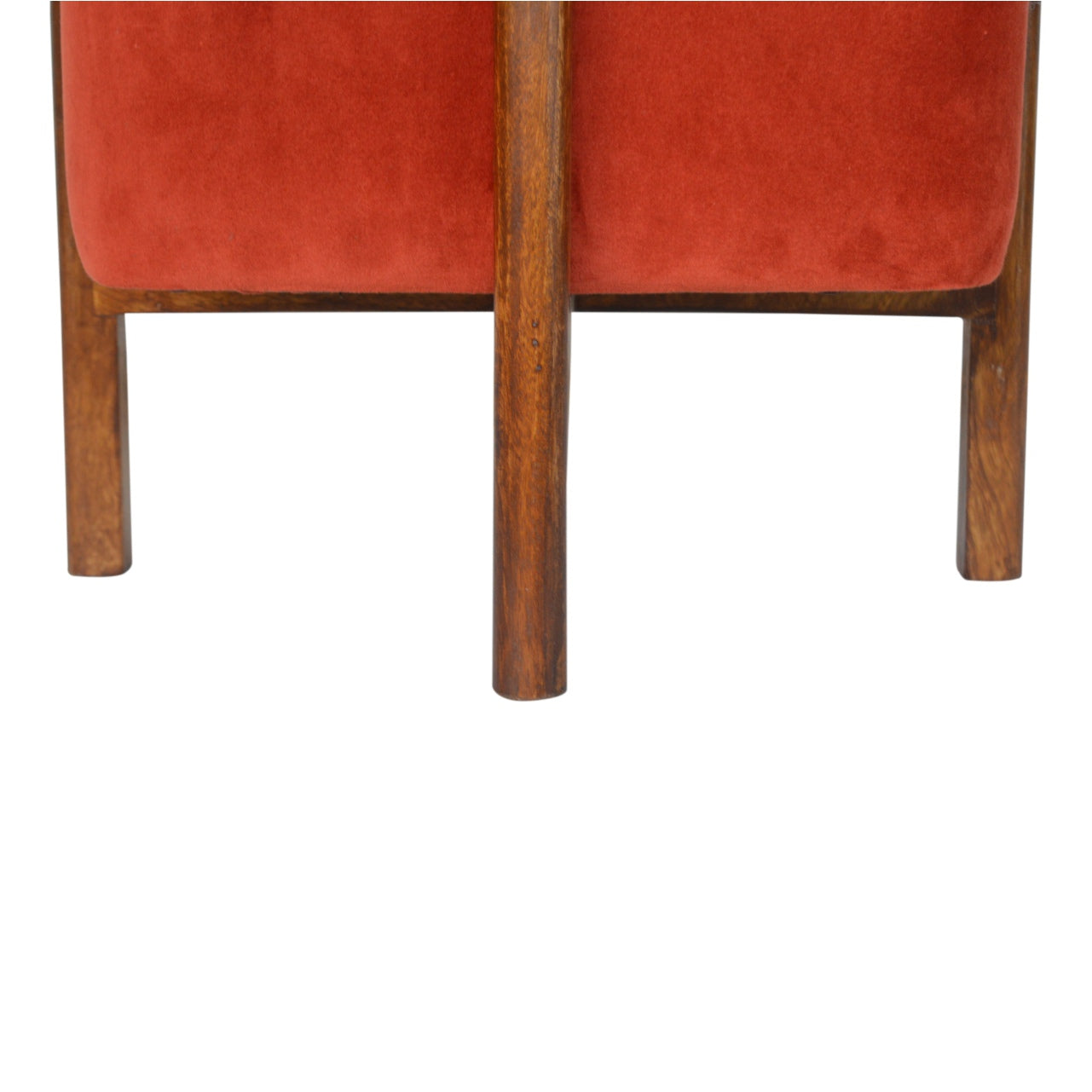 Cubic Velvet Footstool with Solid Wood Legs in Brick Red