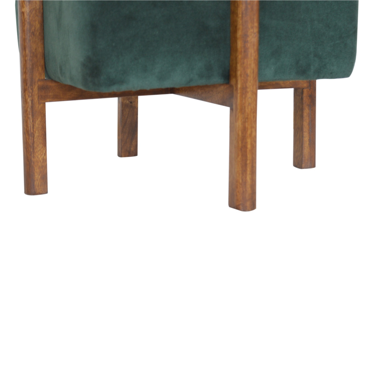 Cubic Footstool with Solid Wood Legs in Emerald Velvet