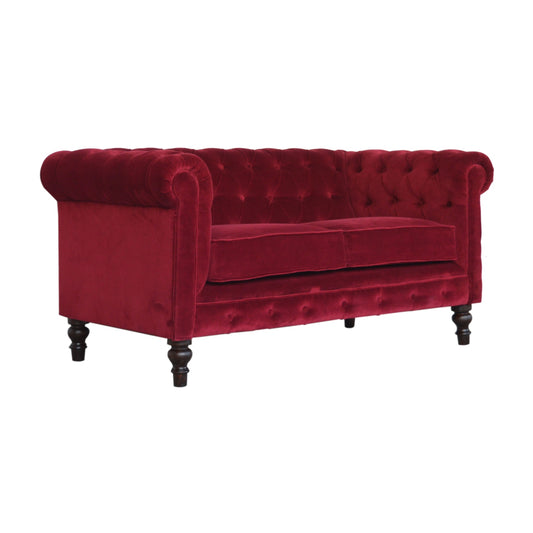 Chesterfield Wine Red Velvet Loveseat – Elegant Comfort for Your Home